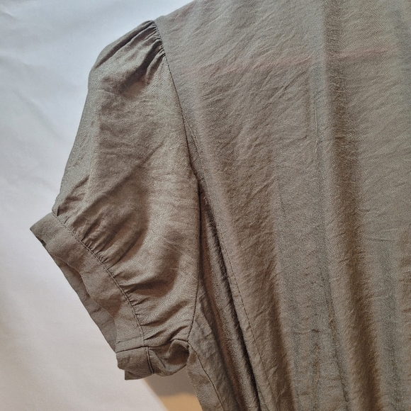 FOREVER XXI Cute 3/4 Army Green Tunic Top with Belt and Ruffles Size Small - Picture 11 of 13